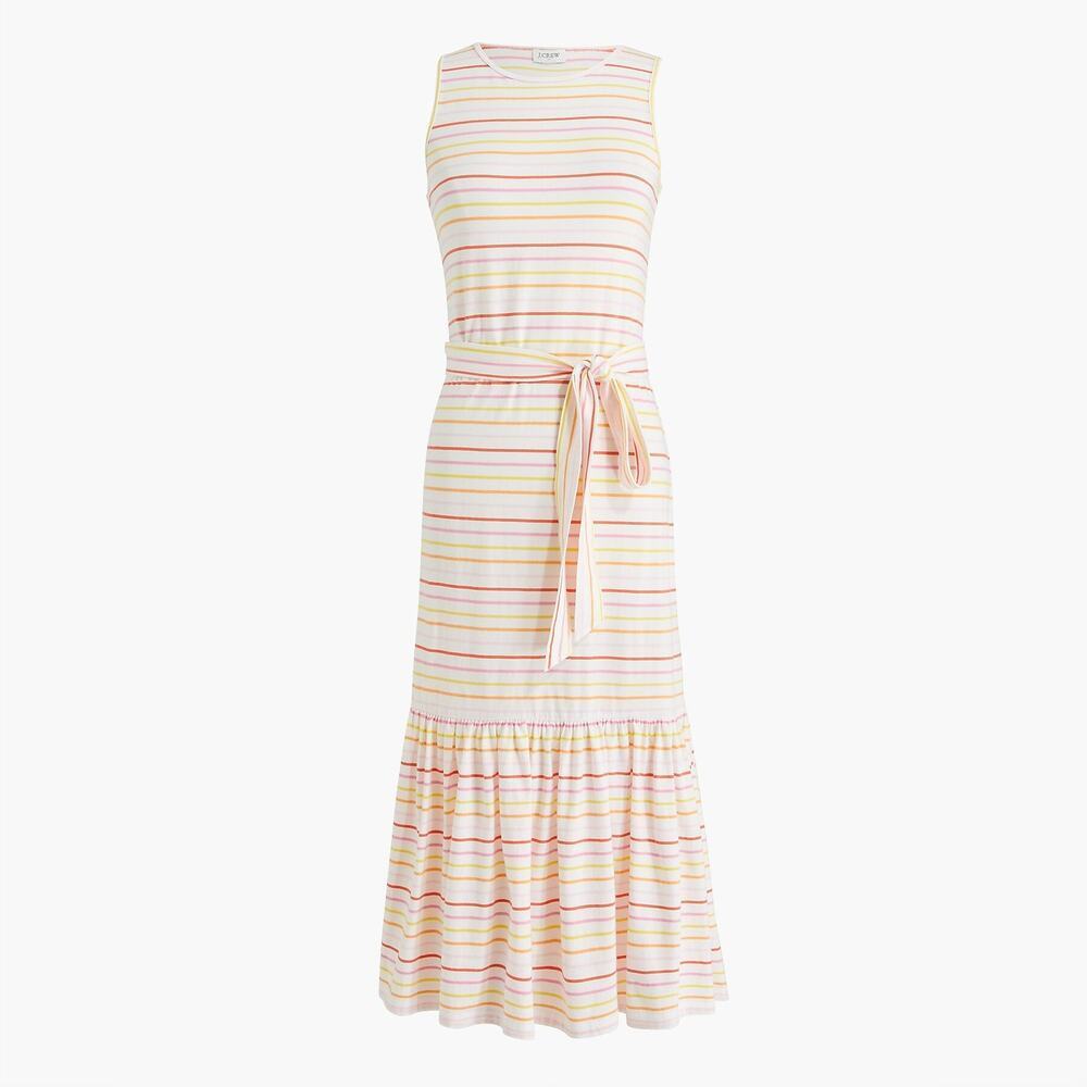 J. Crew Striped Knit Tie-Waist Tiered Tank Midi Dress Multi Women's Small NWT